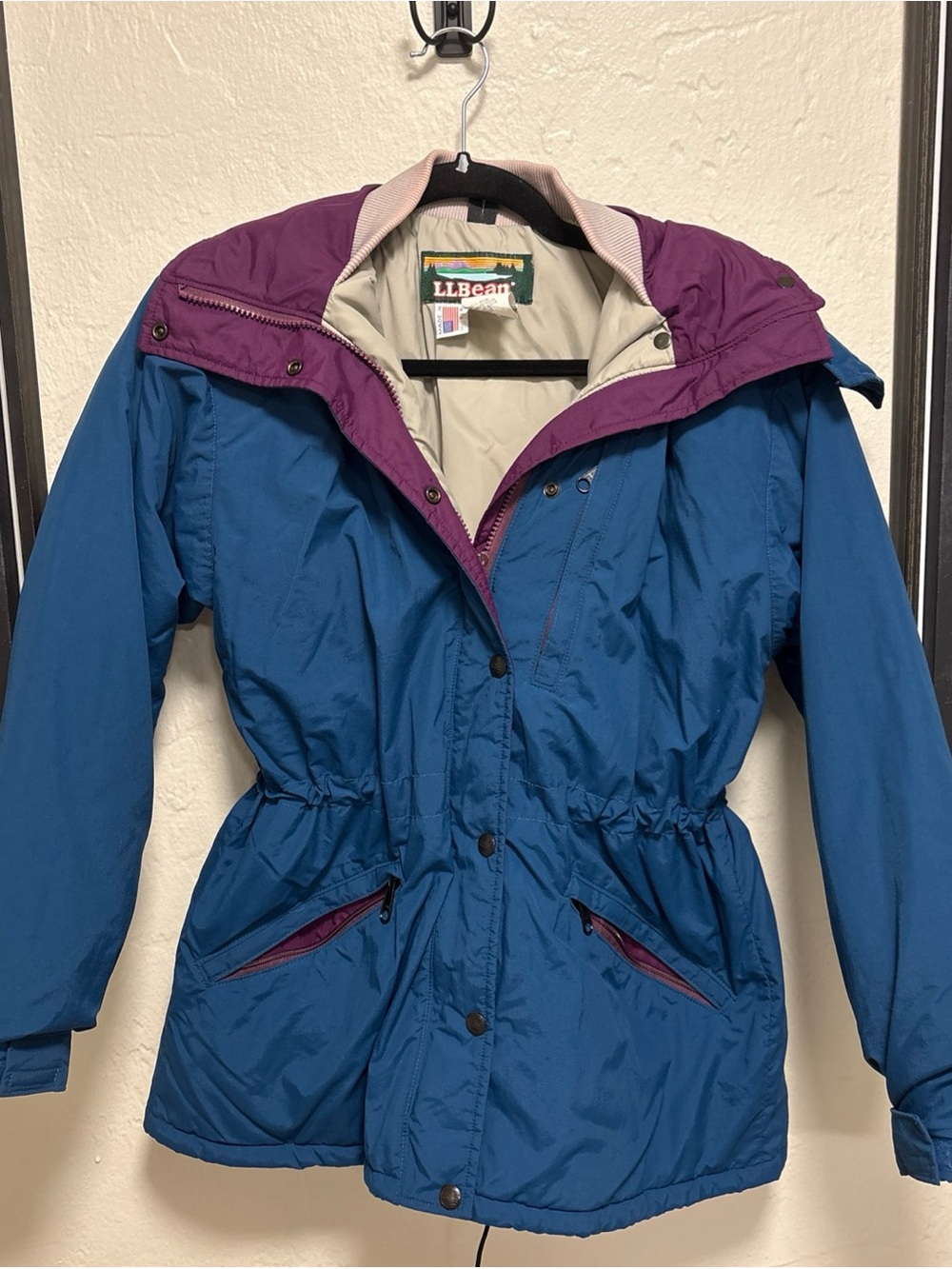 L.L. Bean Blue Jacket with Purple Trim - Hooded Ski Shell